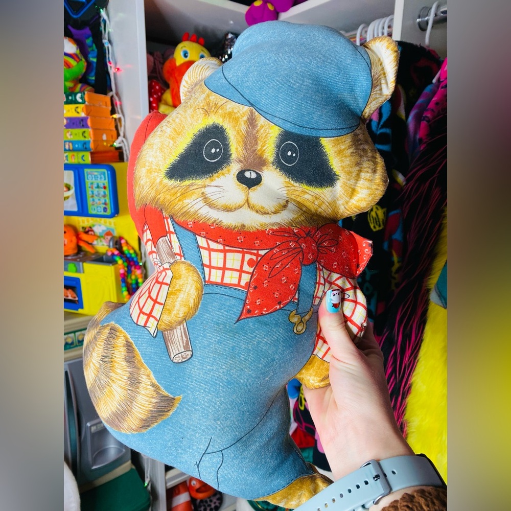 Vintage shirt tales raccoon pillow